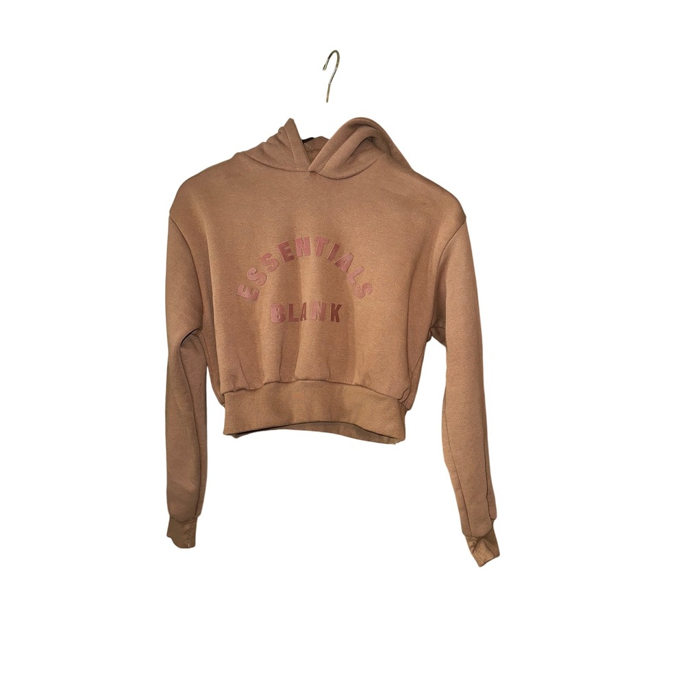 Blank Essentials Womens Crop Hoodie Sweatshirt Pullover‎ Pinkish Brown Small